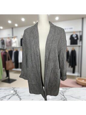 EILEEN FISHER Gray Patterned Lightweight Linen Blend Blazer Jacket Size Small